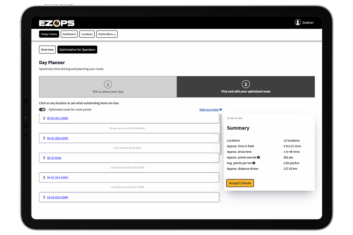 Dynamic routing and day scheduling | EZ Ops software